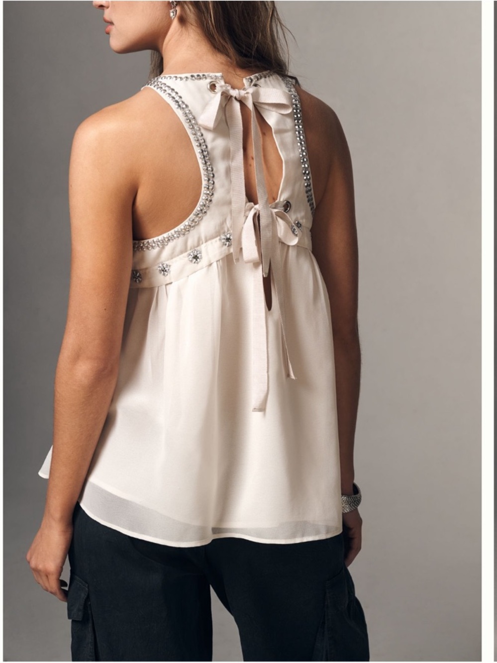 Anthropologie Sheer Embellished beaded HalterTop L - Picture 12 of 12